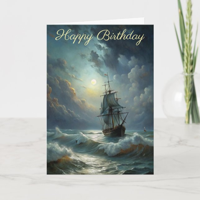 A sailing ship in the ocean Birthday Card (Front)
