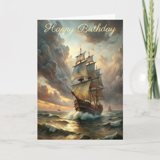 A sailing ship in the ocean Birthday Card (Front)