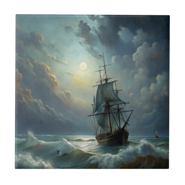 A sailing ship in the ocean ceramic tile (Front)