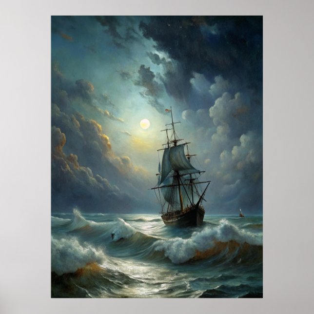 A sailing ship in the ocean poster (Front)