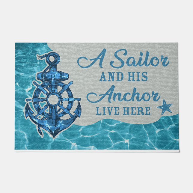 A Sailor And His Anchor Live Here Doormat (Front)