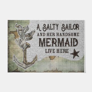 A Salty Sailor And Her Handsome Mermaid  Doormat