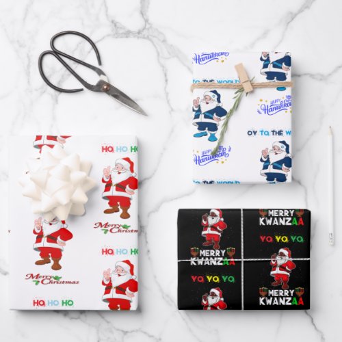 A Santa For All Holidays Wrapping Paper 3 Pack