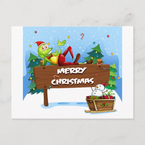 A Santa frog above the christmas signboard Holiday Postcard