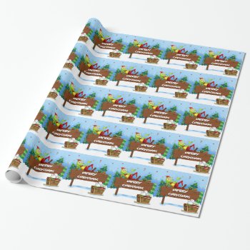 A Santa Frog Above The Christmas Signboard Wrapping Paper by GraphicsRF at Zazzle