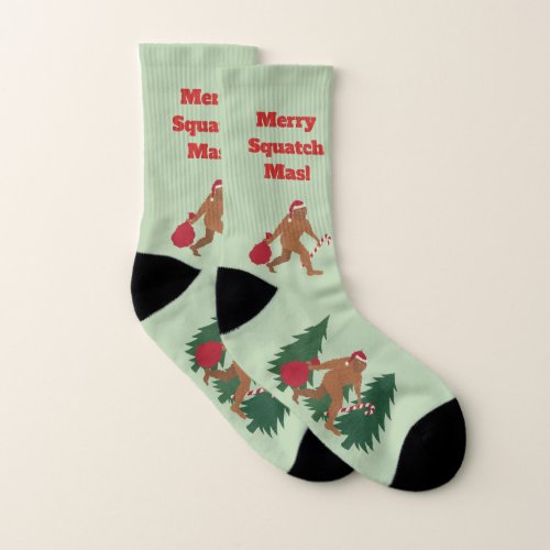 A Santa Squatch Holiday Bigfoot LRG Ugly Christmas Socks