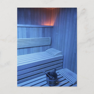 A sauna in blue light, Sweden. Postcard