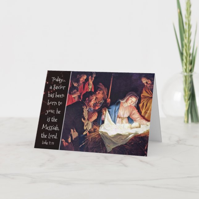 A Savior has been Born, Custom Christmas Nativity Holiday Card (Front)