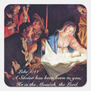 A Savior has been Born, Luke 2 Christmas Nativity Square Sticker
