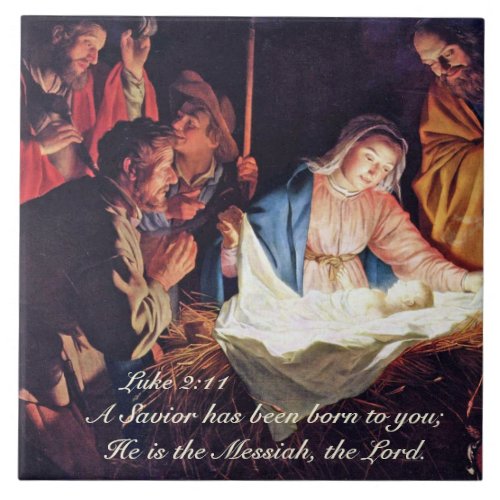 A Savior has been Born Luke 2 Christmas Nativity Tile