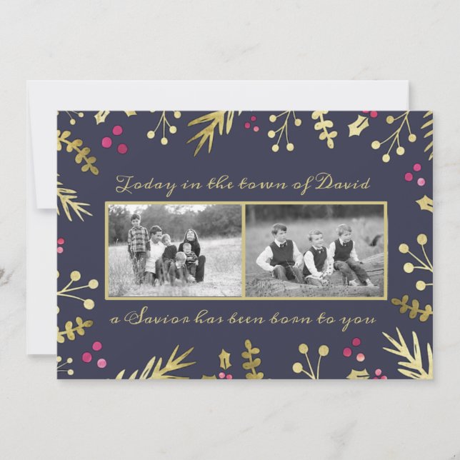 A Savior Has Been Born Religious Christmas Photo Holiday Card (Front)