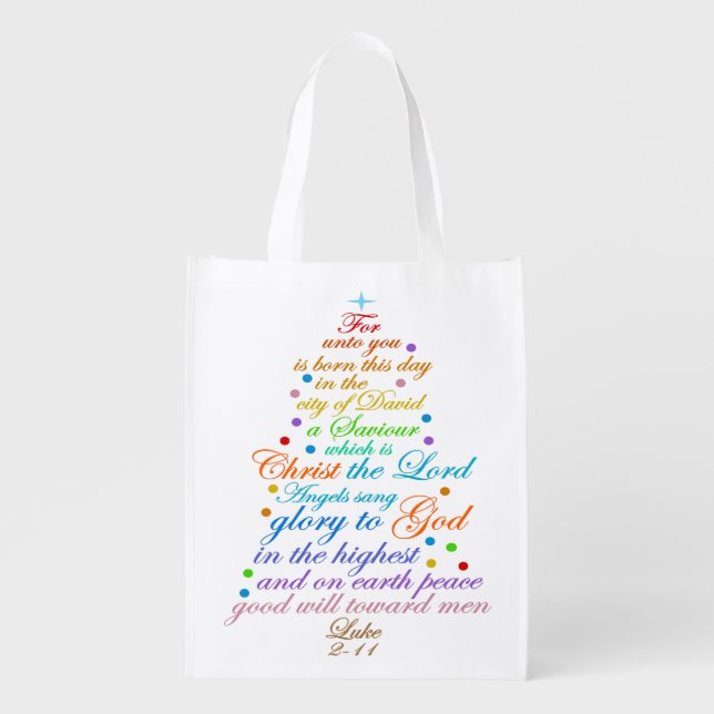 A Savior is Born Christmas Verse Grocery Bag (Front)