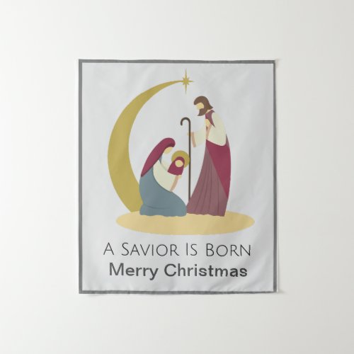 A Savior Is Born Gold Merry Christmas Nativity Tapestry