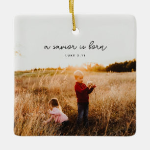 a savior is born luke 2:11 Ceramic Square Ornament