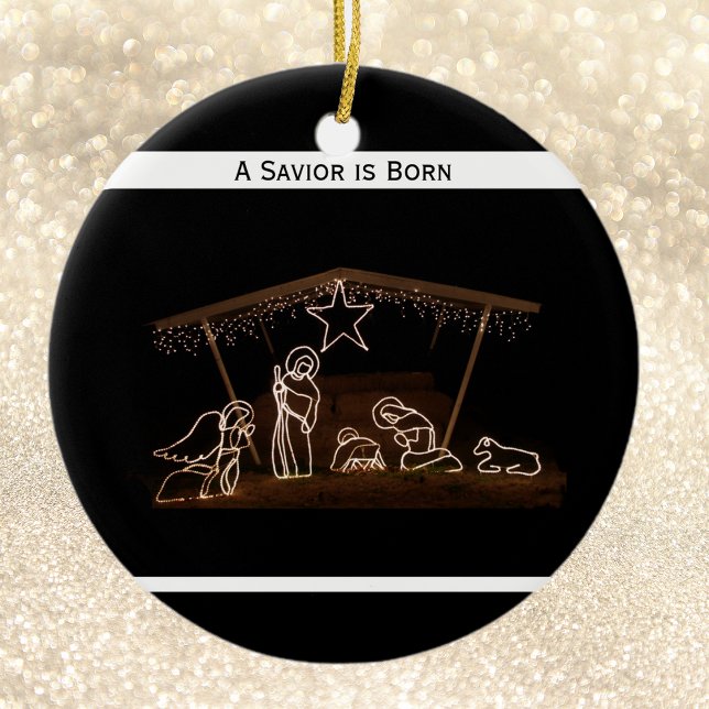 A Savior is Born Religious Christian Christmas Ceramic Ornament (Creator Uploaded)