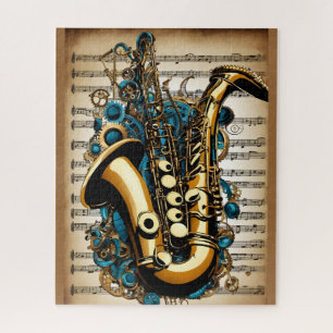 A saxophone, steampunk style jigsaw puzzle