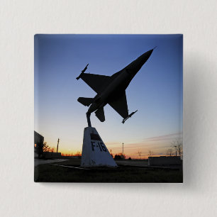 A scale model of an F-16 C Fighting Falcon Pinback Button