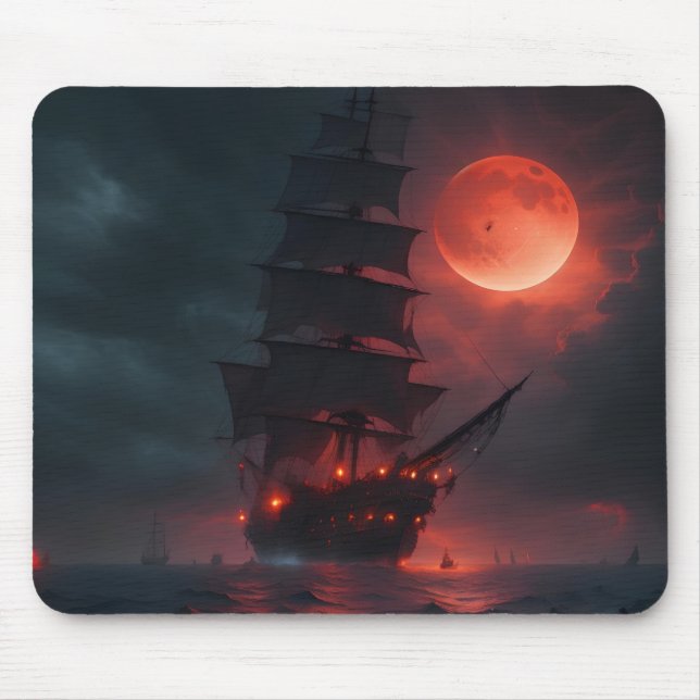 A Scary Pirate Ship Ominously Sailing Mouse Pad (Front)