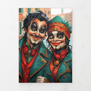 A Scary Venetian Halloween Caricature Party Tri-Fold Invitation