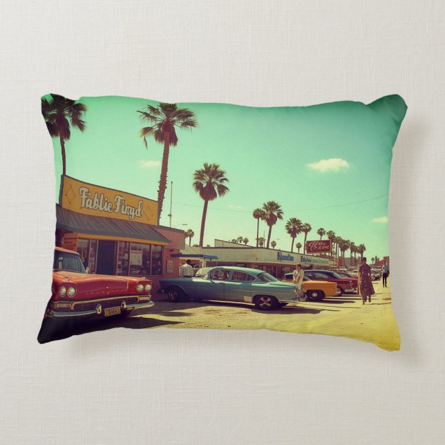 A Scene Depicting the Memorable 1970s Autos Accent Pillow (Back)