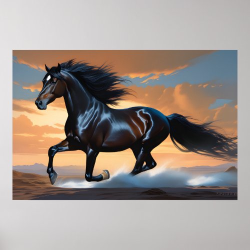 A scene from nature A black horse Poster