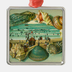 A Scenic View Bordered with Sea Shells Metal Ornament