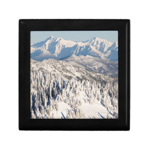 A Scenic View of Snowy Mountains and Trees. Keepsake Box