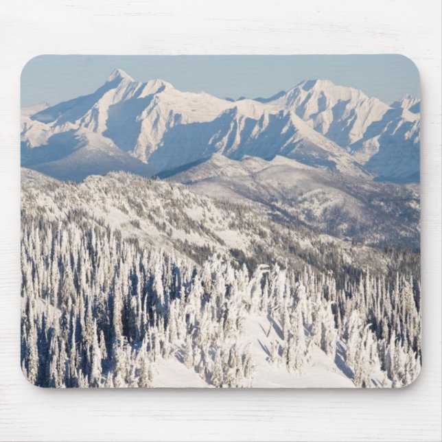 A Scenic View of Snowy Mountains and Trees. Mouse Pad (Front)