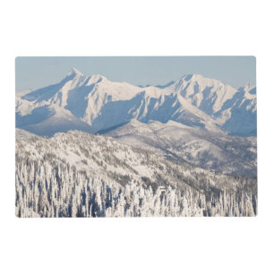 A Scenic View of Snowy Mountains and Trees. Placemat