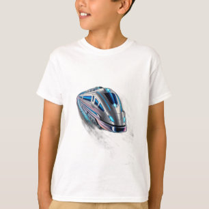 A sci-fi train traveling on a glowing track throug T-Shirt