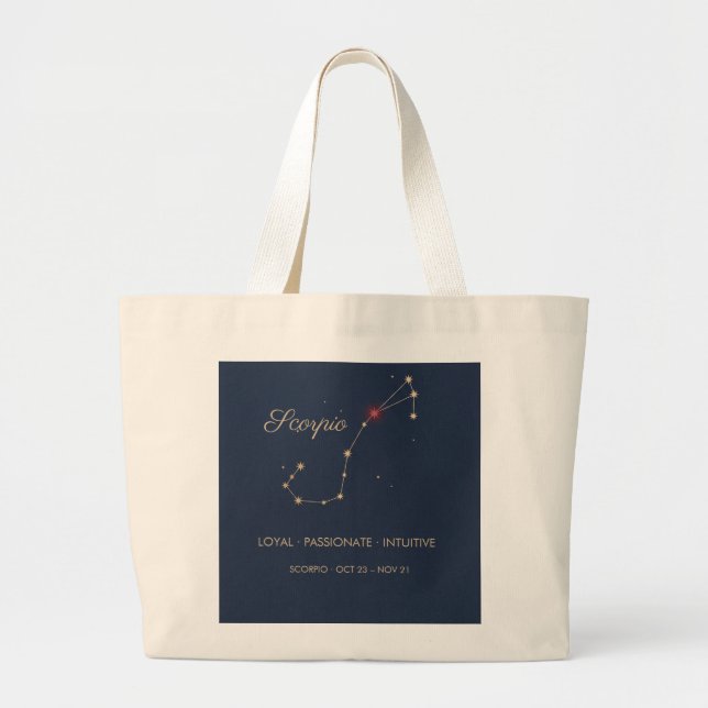 Scorpio Tote Bag with the Scorpius constellation in champagne gold on navy