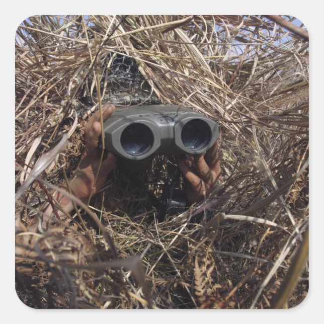 A scout observer practices observation techniqu square sticker (Front)