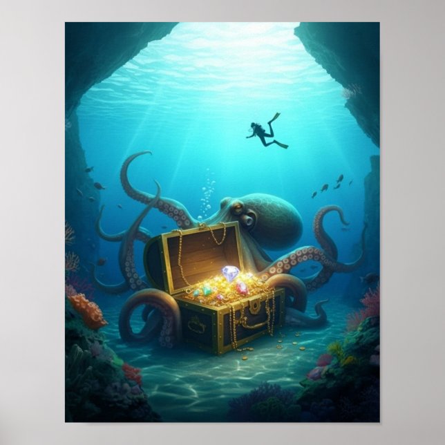 A sea creature protects a treasure poster (Front)