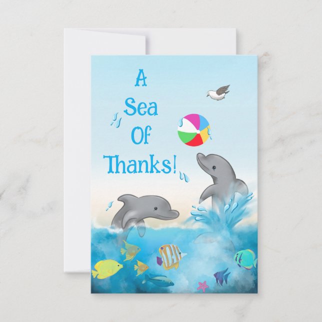 A Sea of Thanks Dolphin Ocean Thank You Card (Front)