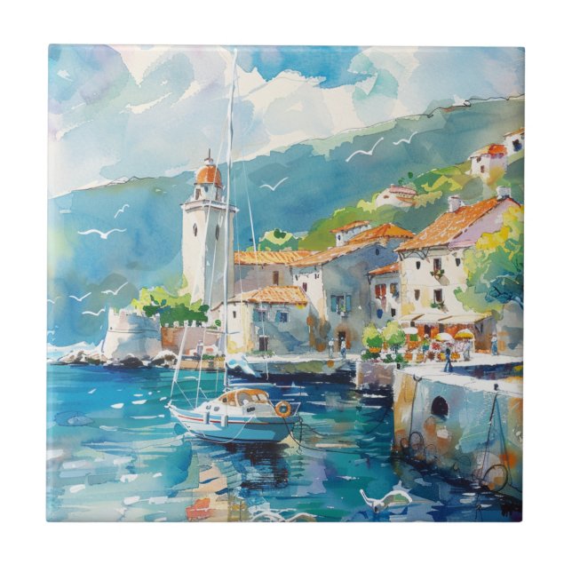 A Sea Port Ceramic Tile (Front)