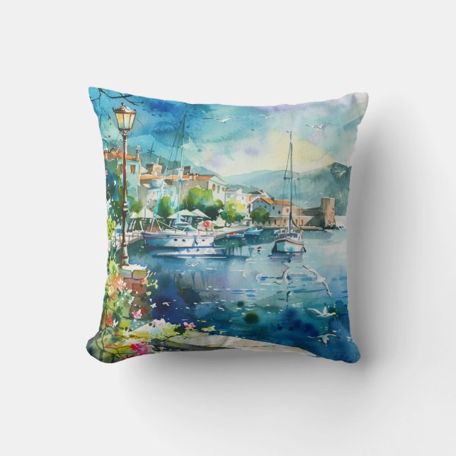 A Sea Port Throw Pillow (Front)
