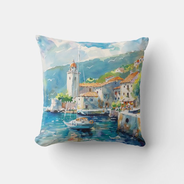 A Sea Port Throw Pillow (Front)