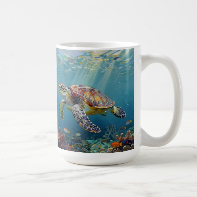 A Sea Turtle and Sun Rays in the Ocean Blue Coffee Mug (Right)
