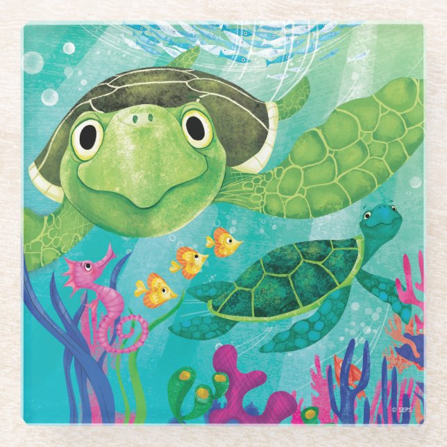 A Sea Turtle Rescue Glass Coaster (Front)
