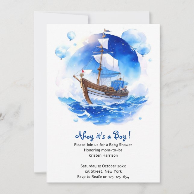 A Seafaring Welcome: Nautical Boy Baby Shower Invitation (Front)