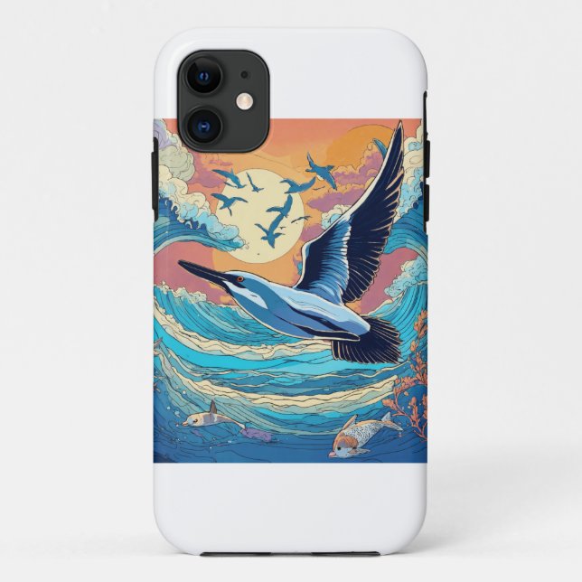 A seagull filing above sea print phone cover (Back)