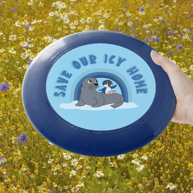 A seal and a penguin "Save Our Icy World"cartoon Wham-O Frisbee (Creator Uploaded)