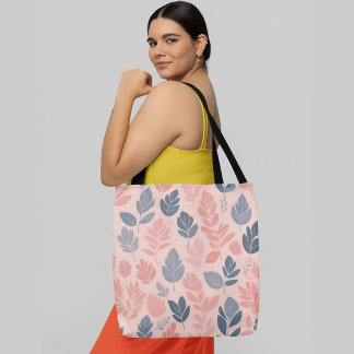 A seamless pattern with various stylized leaves tote bag