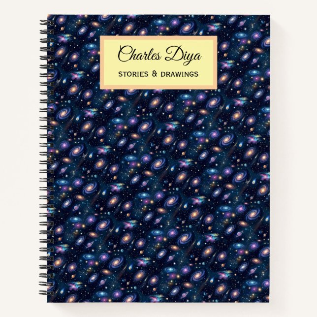 A Seamless Space Pattern Pattern Personalized Name Notebook (Front)
