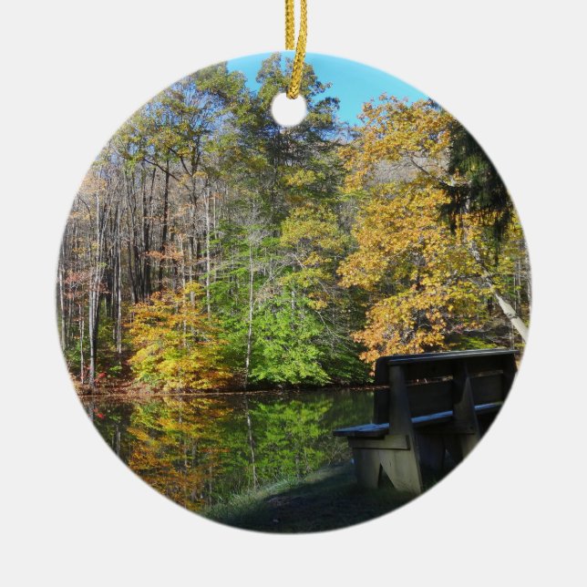 A Seat with an Autumn View in Pennsylvania Ceramic Ornament (Front)