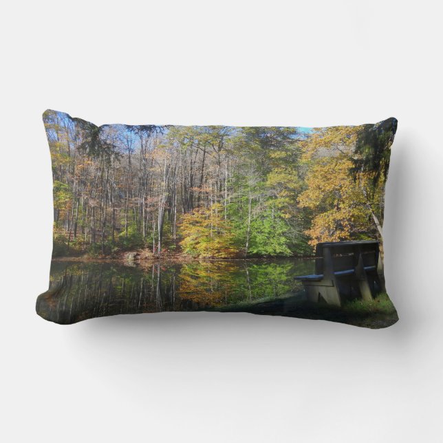 A Seat with an Autumn View in Pennsylvania Lumbar Pillow (Front)