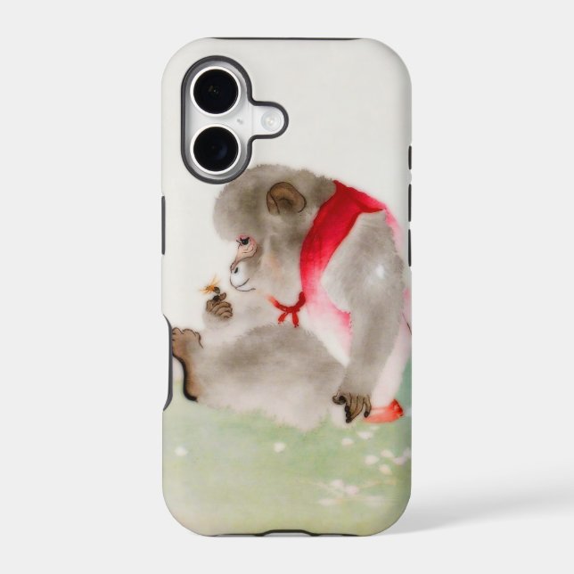 A Seated Monkey Observing An Insect Iphone Case (Back)