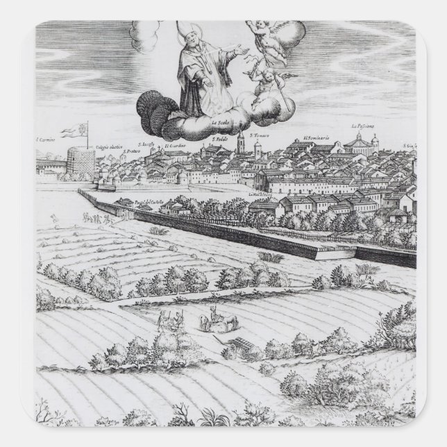 A Section of a Map of Milan, 1640 Square Sticker (Front)