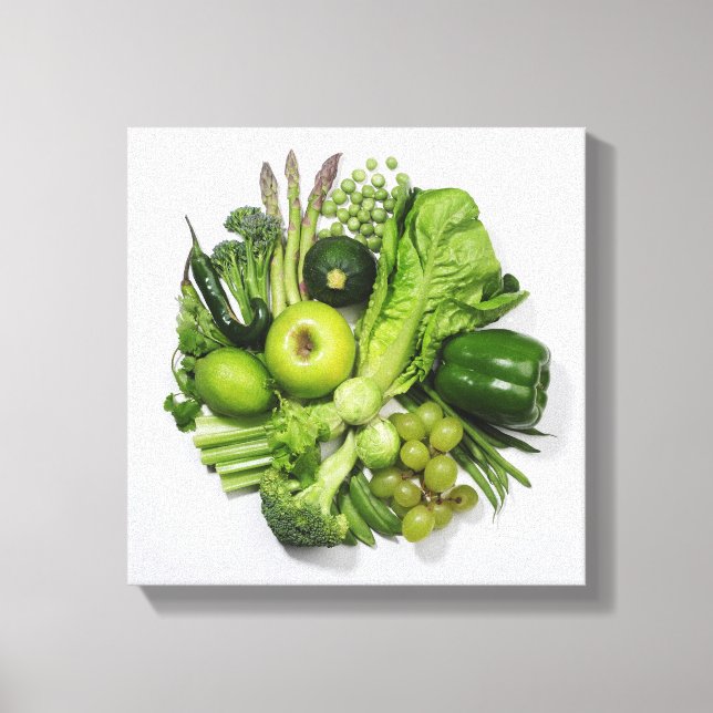 A selection of green fruits & vegetables. canvas print (Front)