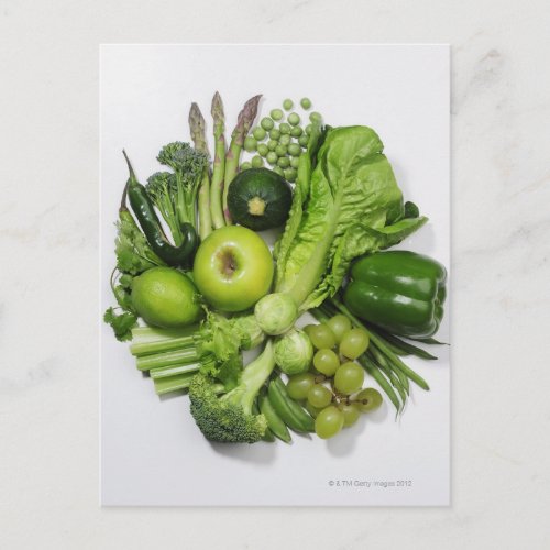 A selection of green fruits  vegetables postcard
